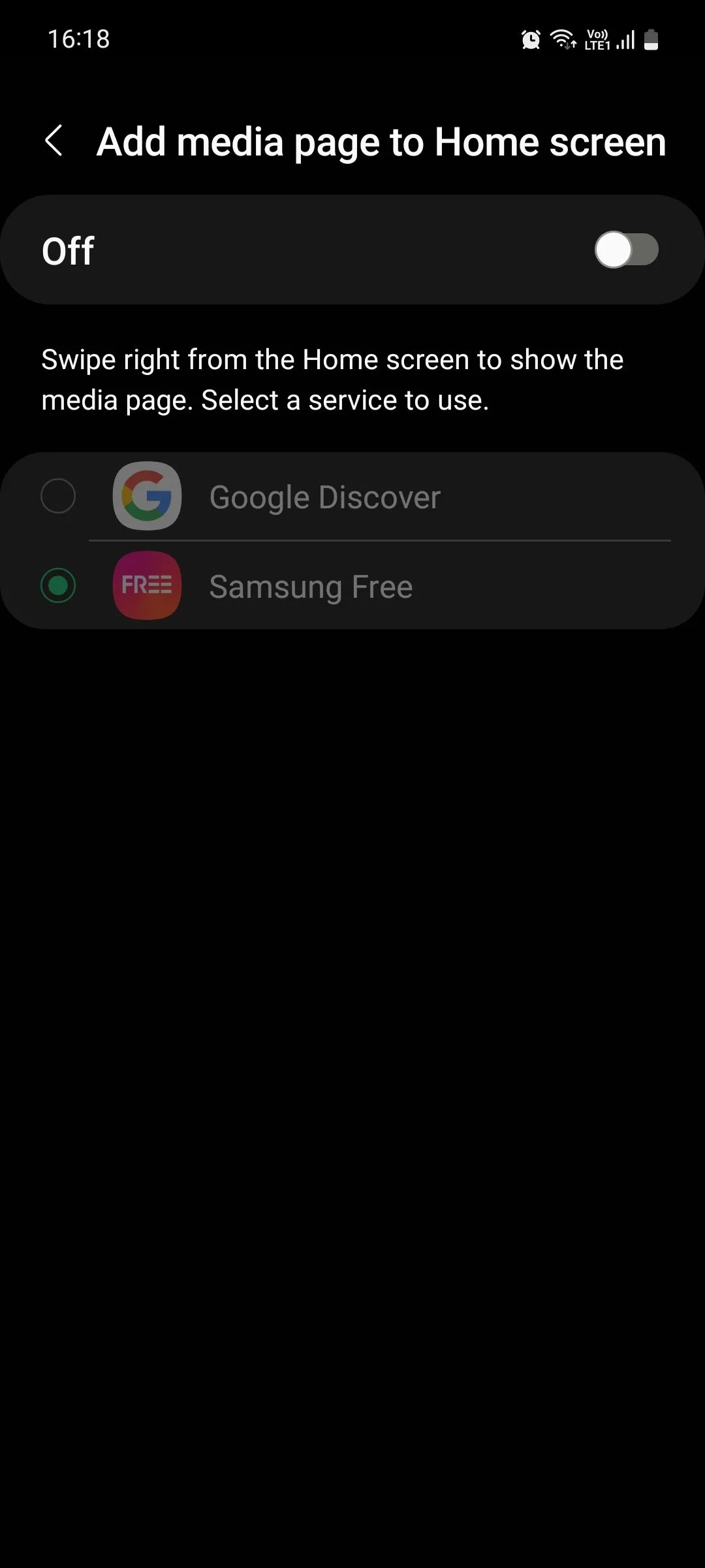 Cài đặt trang phương tiện Samsung, cho phép tắt hoặc thay thế Samsung Free.