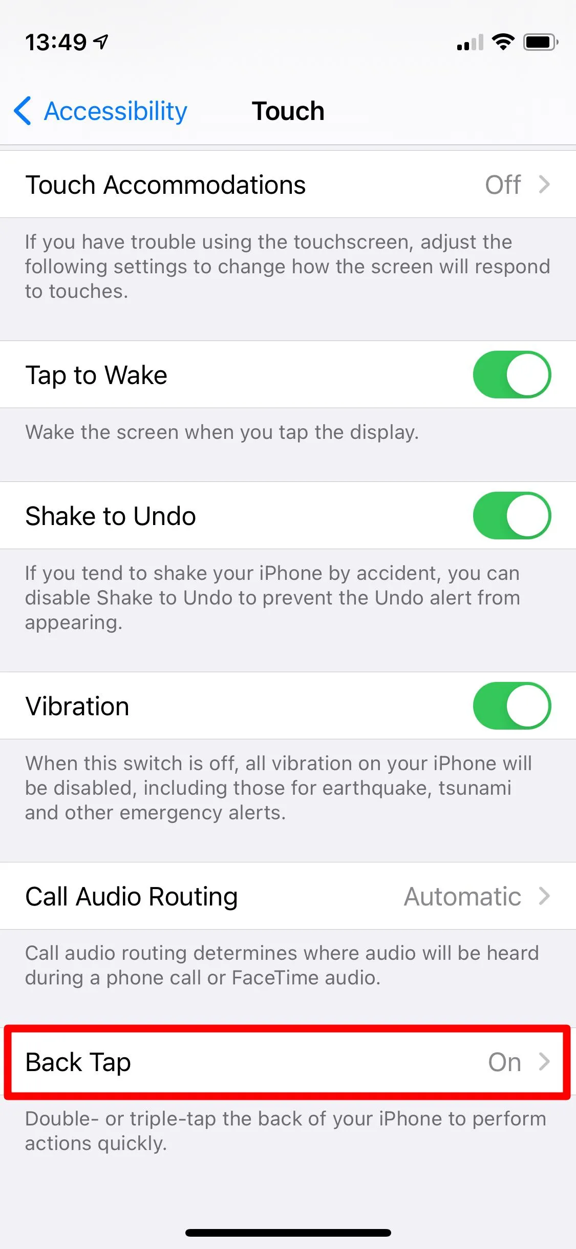 Cài đặt trợ năng cảm ứng và tùy chọn Chạm mặt sau (Back Tap) trên iPhone