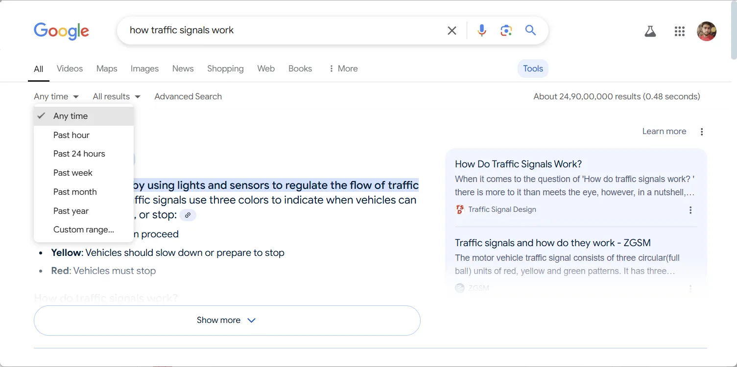 Cài đặt trước khoảng thời gian cho kết quả tìm kiếm Google