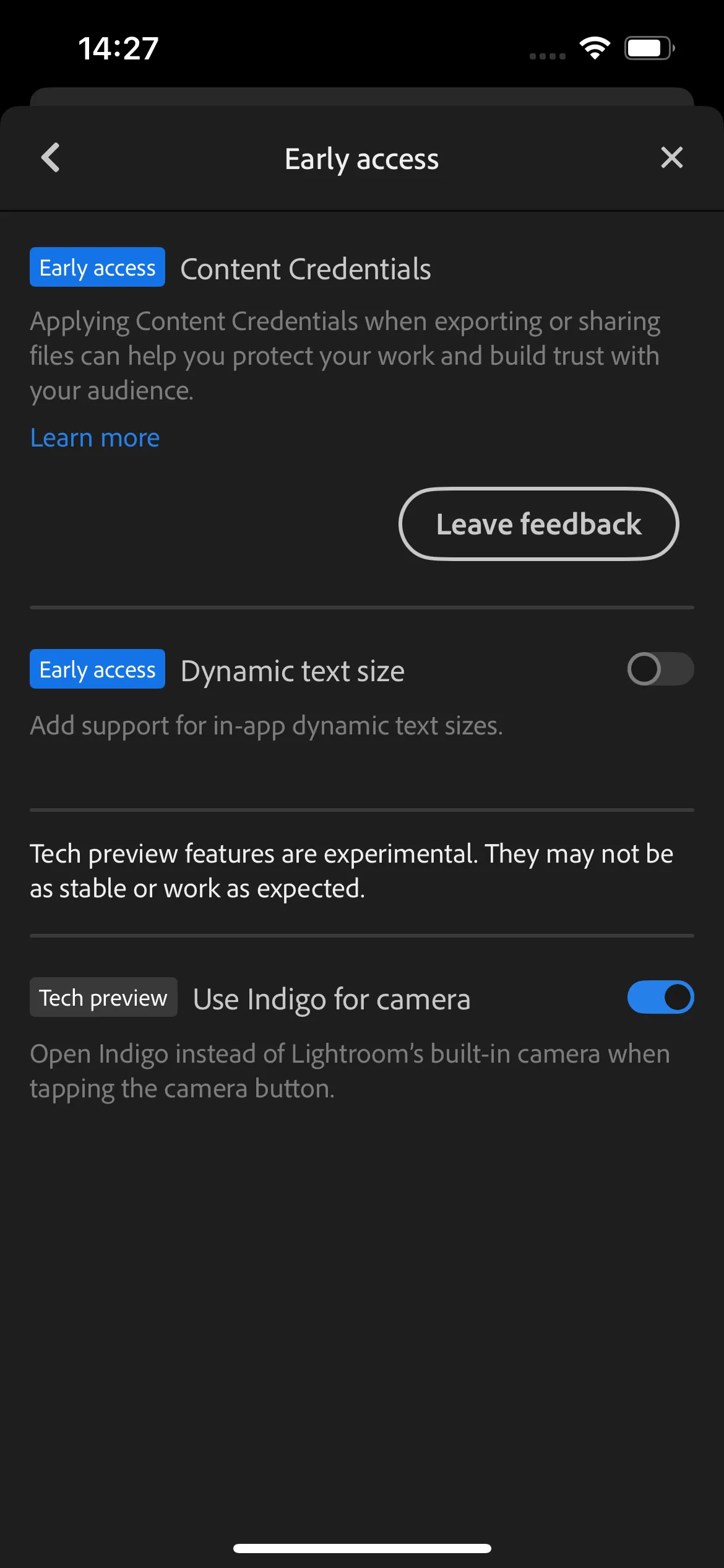 Cài đặt ứng dụng Lightroom Mobile, nơi người dùng có thể kích hoạt tích hợp với Project Indigo để nâng cao trải nghiệm chỉnh sửa ảnh.