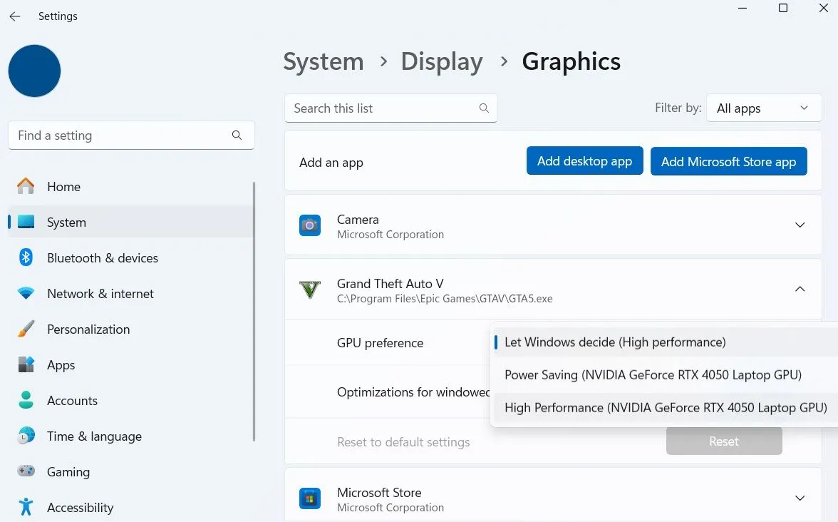 Cài đặt ưu tiên hiệu suất GPU cho ứng dụng và trò chơi trên Windows
