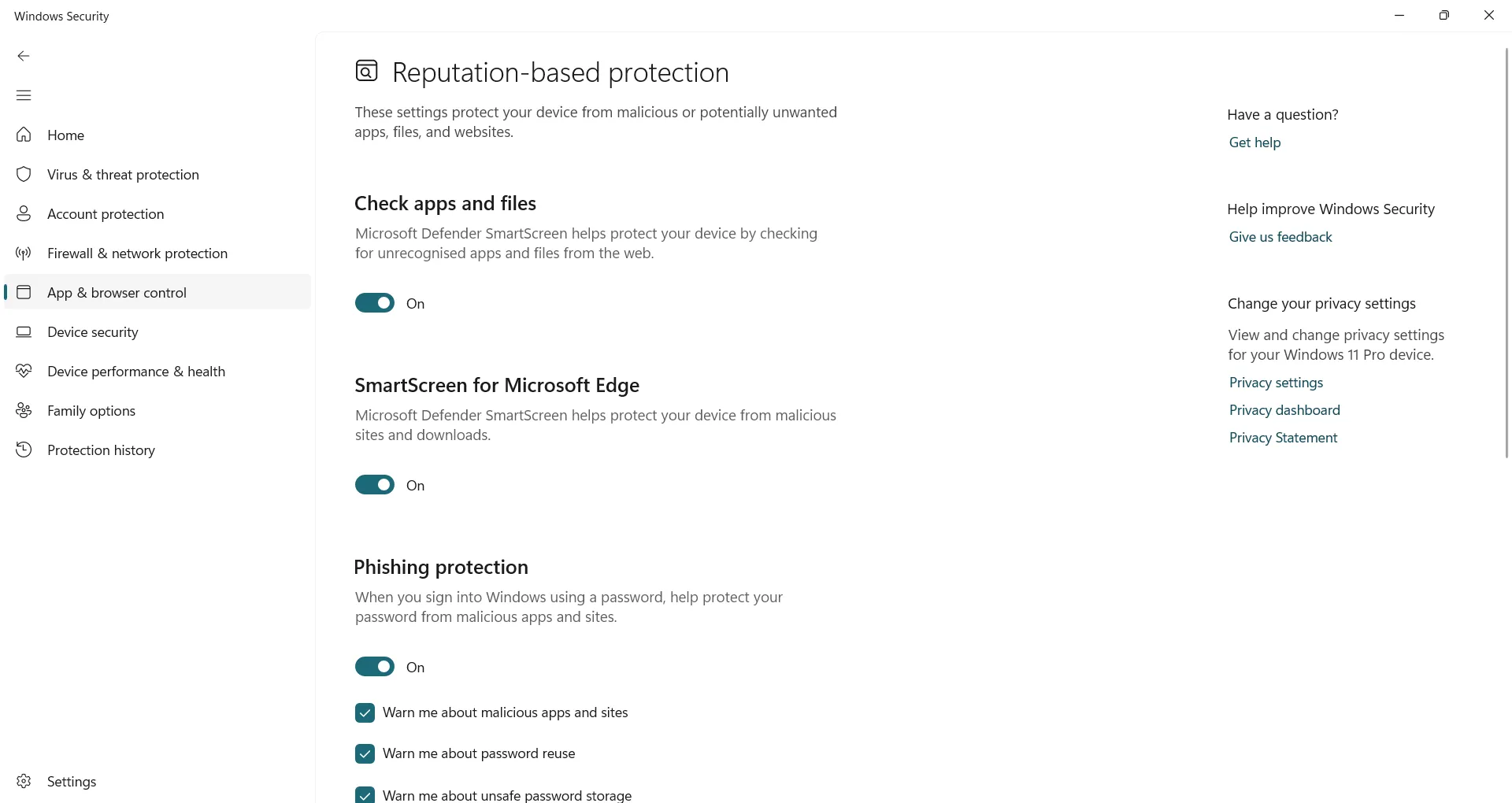 Cài đặt và điều chỉnh các tùy chọn bảo vệ dựa trên uy tín trong Windows Security