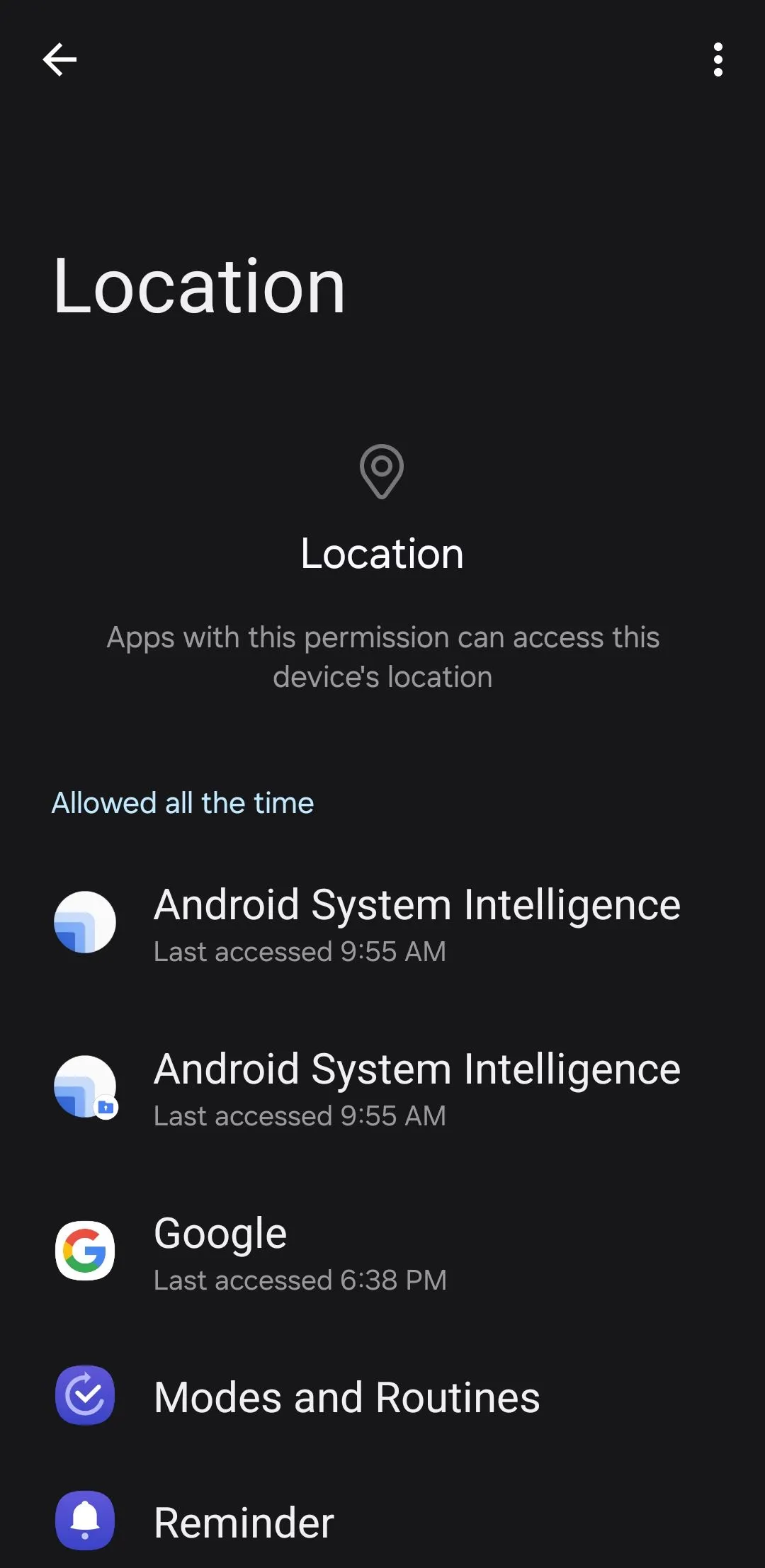 Cài đặt vị trí trên điện thoại Android hiển thị quyền truy cập ứng dụng