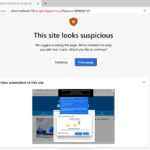 Cảnh báo từ Scareware Blocker của Microsoft Edge hiển thị trang web đáng ngờ, với tùy chọn đóng hoặc tiếp tục.