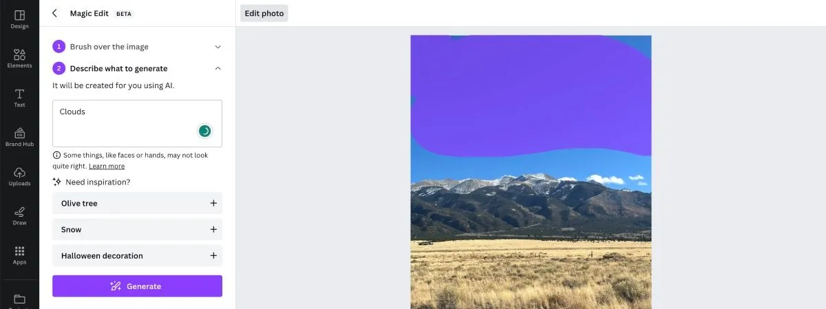 Canva Magic Edit thêm mây trên núi