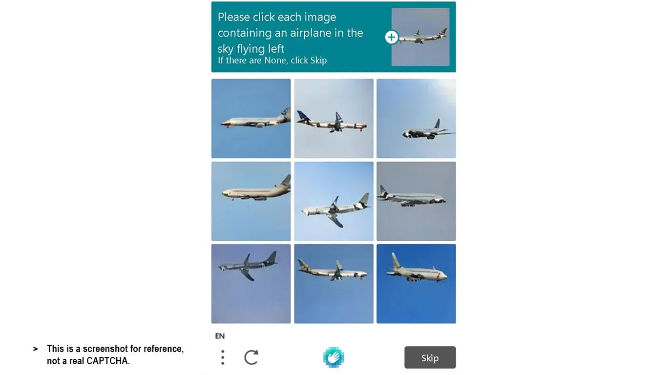 CAPTCHA máy bay bay về bên trái