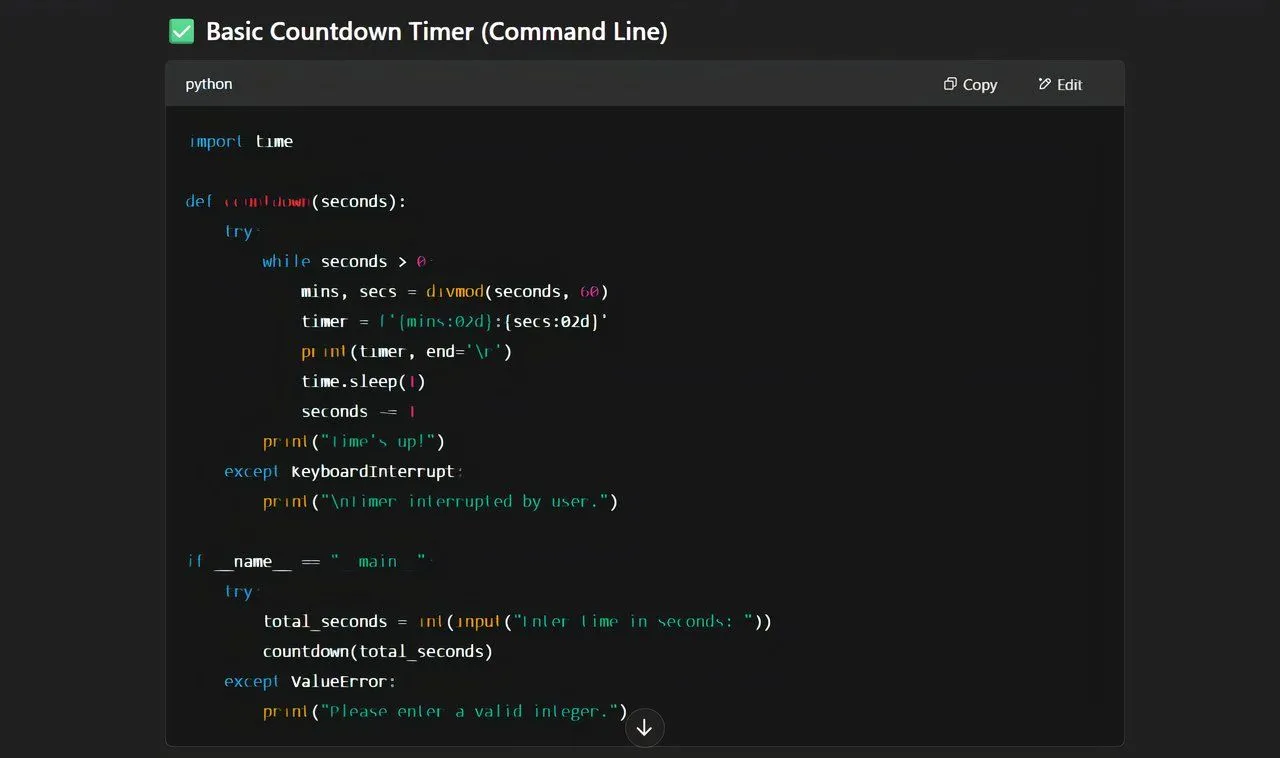 ChatGPT trả lời code Python trên giao diện desktop