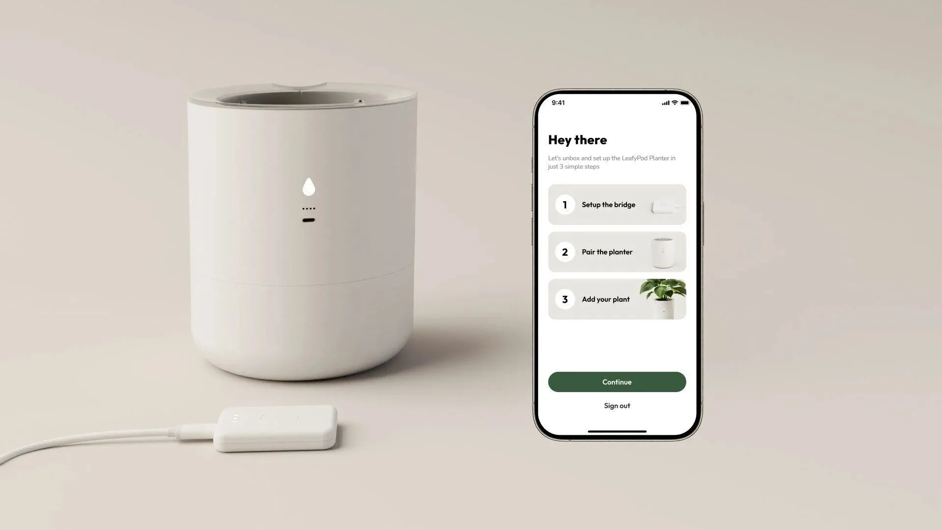 Chậu cây thông minh LeafyPod hiển thị thông tin qua ứng dụng di động