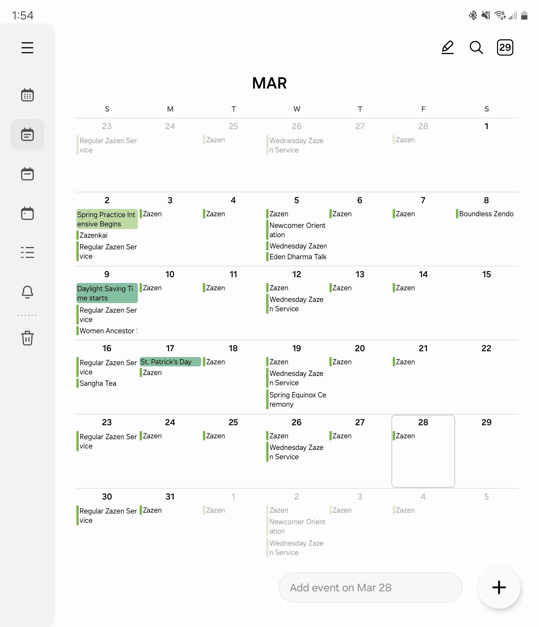Chế độ xem tháng của Samsung Calendar trên màn hình gập Samsung Galaxy Z Fold 6