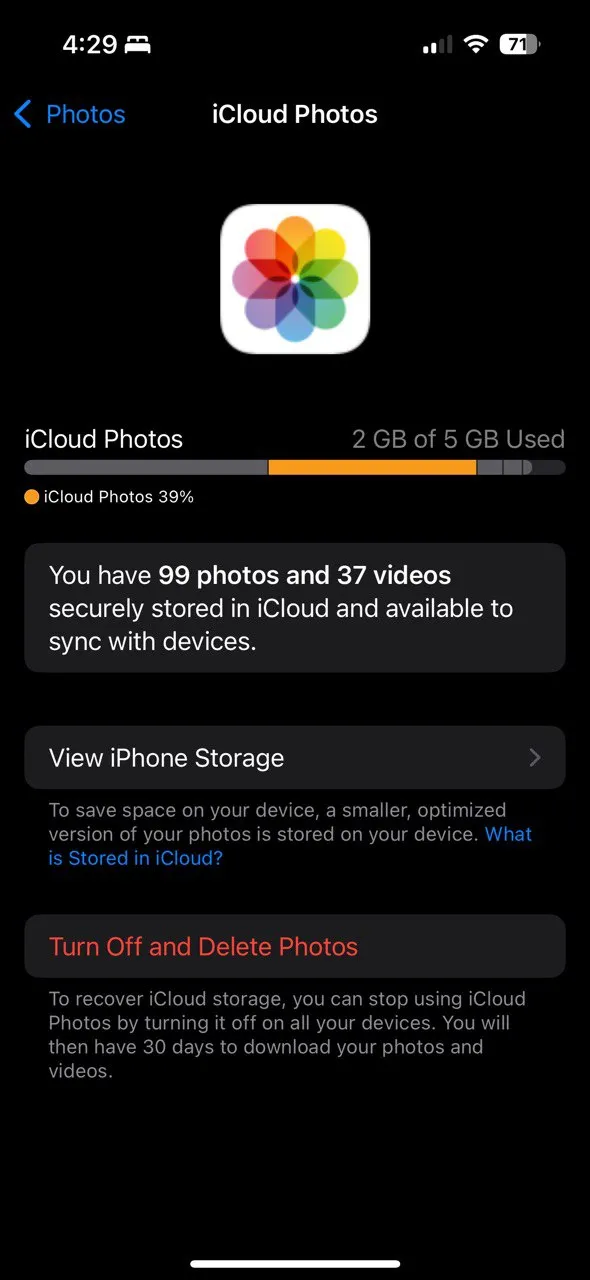 Chi tiết dung lượng lưu trữ Ảnh iCloud