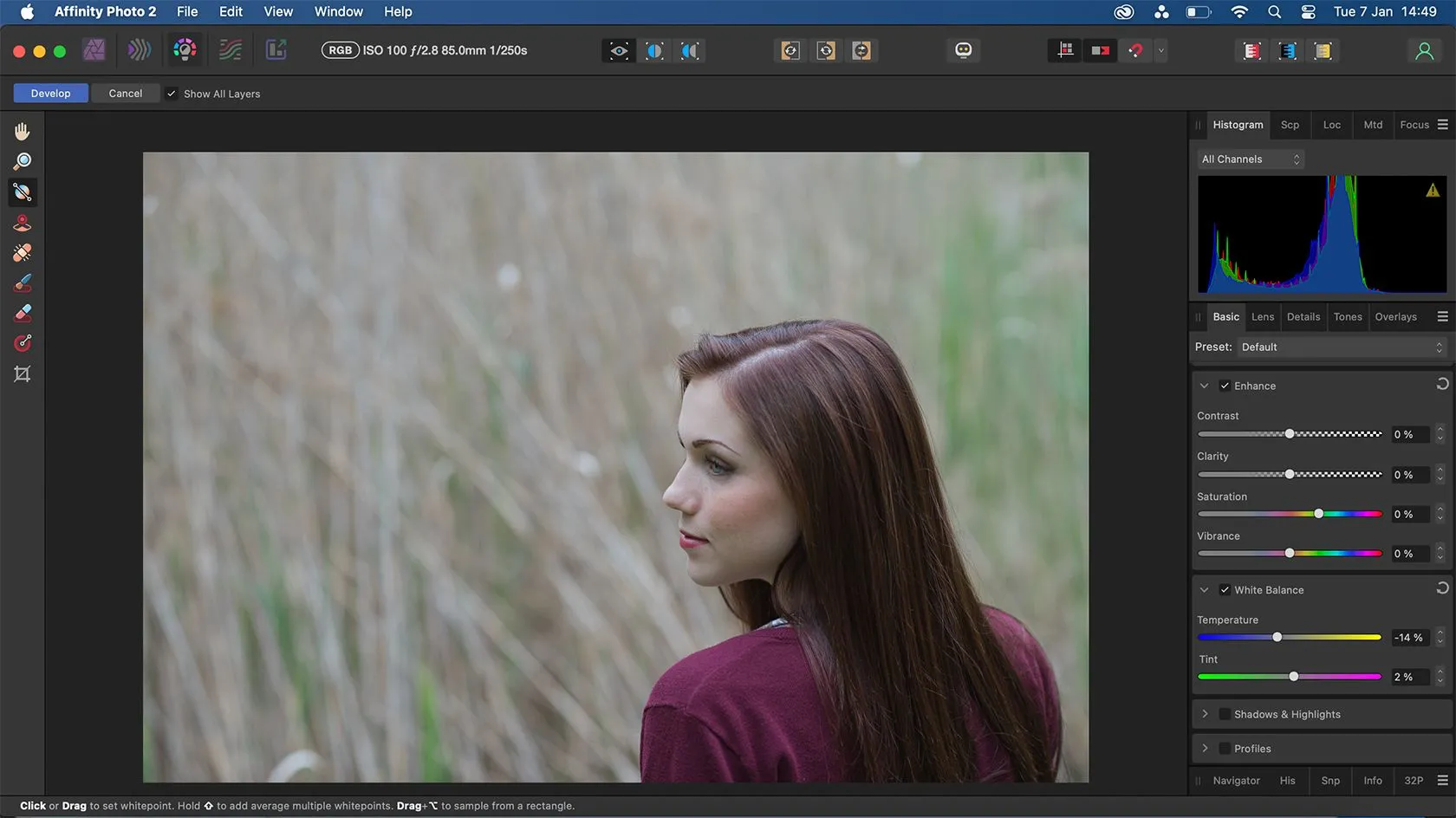 Chỉnh sửa ảnh RAW trong Affinity Photo sử dụng chế độ Develop Persona.