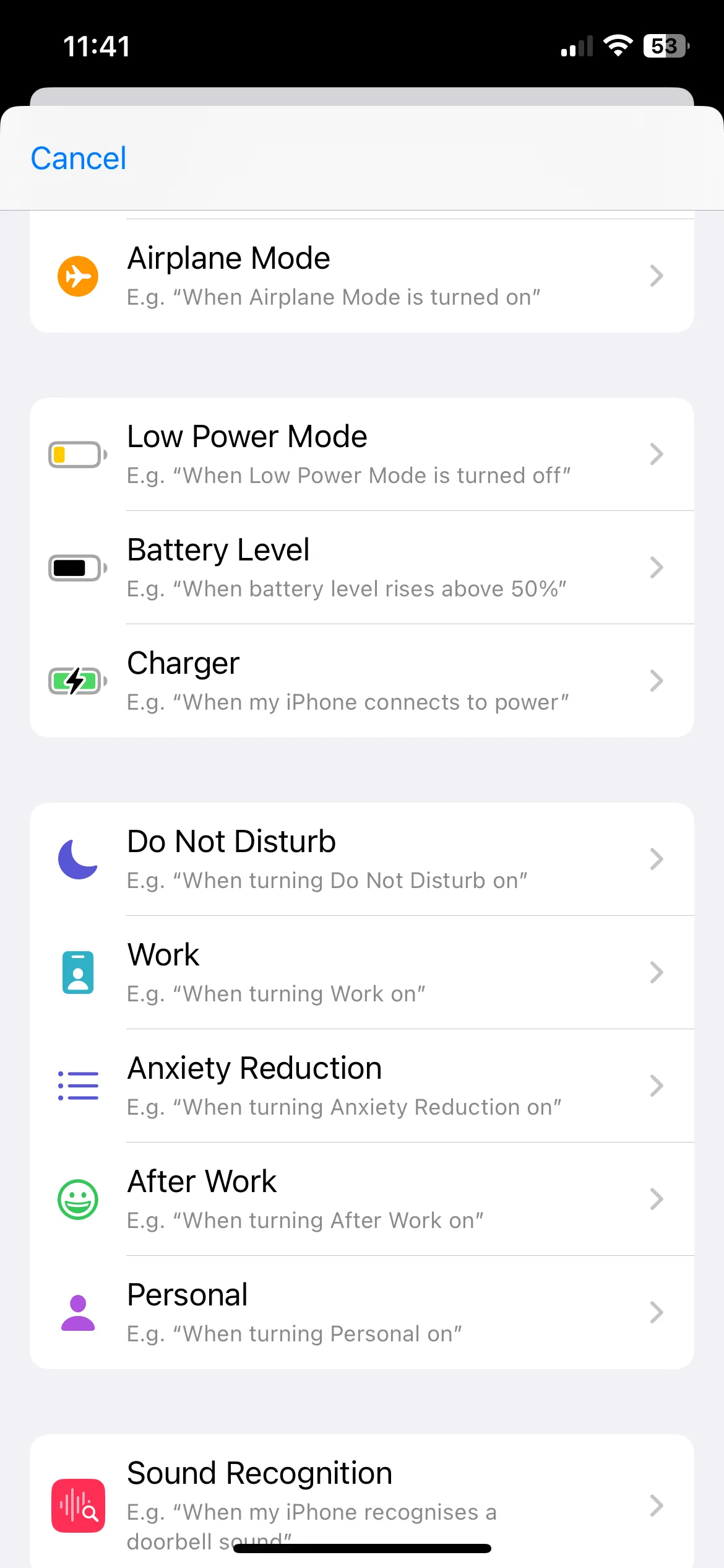 Chọn bộ kích hoạt tự động hóa trong ứng dụng Phím tắt trên iPhone.