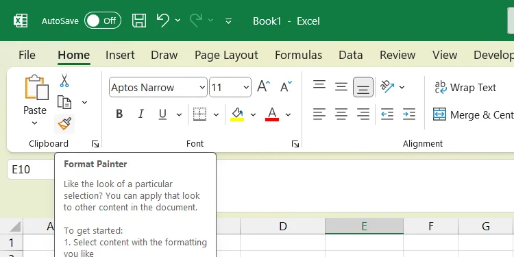 Chọn Format Painter trong Excel để đồng bộ định dạng