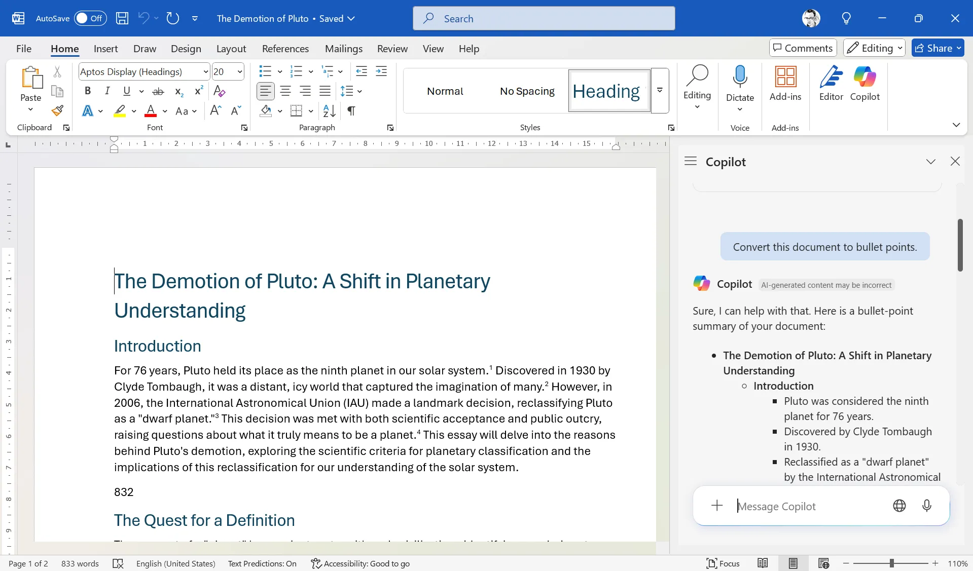 Chuyển đổi văn bản thành dấu đầu dòng dễ đọc bằng Copilot trong Microsoft Word