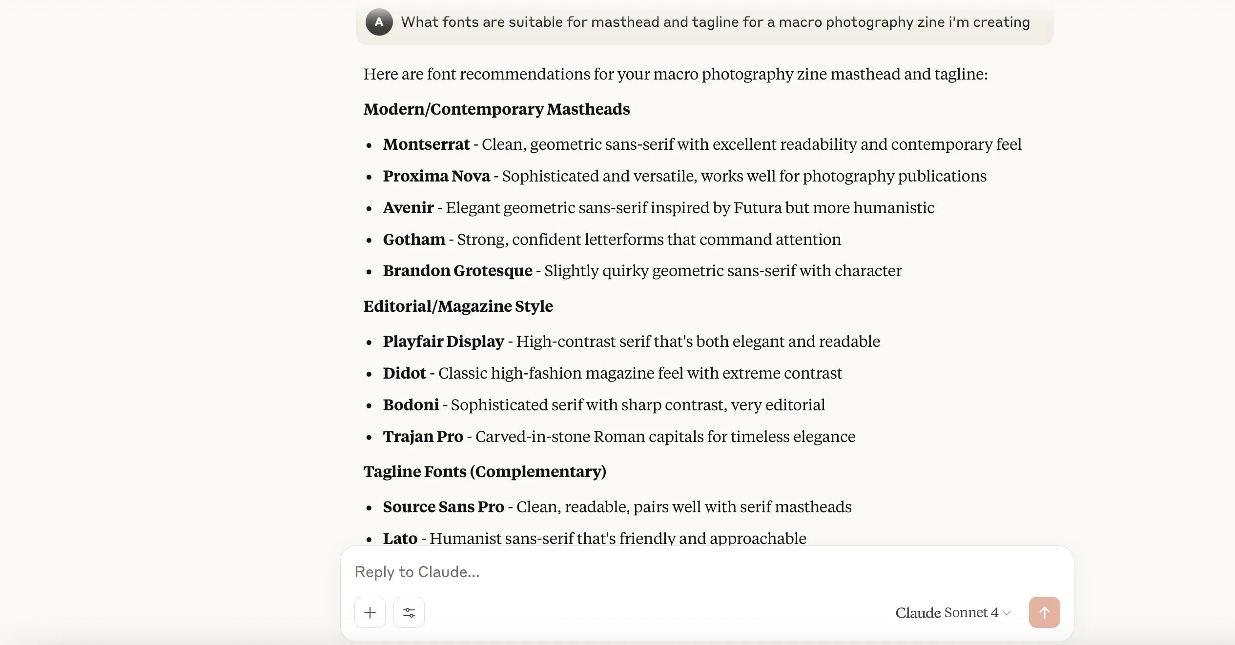 Claude AI hiển thị các ý tưởng về Typography một cách trực quan