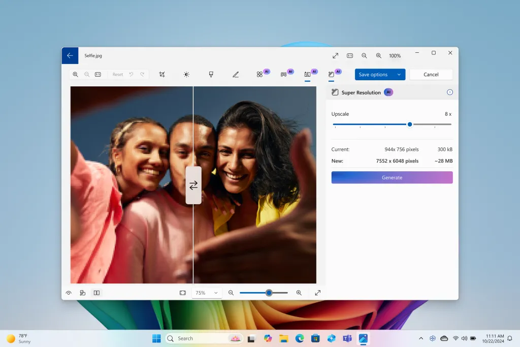 Công cụ Super Resolution trong Microsoft Photos nâng cao chất lượng ảnh chụp selfie của ba người bạn