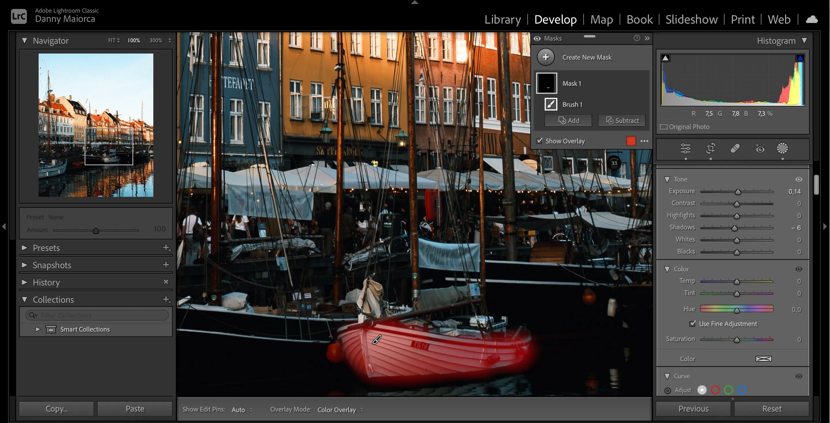 Công cụ tạo vùng chọn và mặt nạ (Masking) màu đỏ trong Adobe Lightroom cho phép chỉnh sửa ảnh chuyên sâu