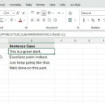 Công thức Excel phức tạp để chuyển đổi văn bản sang định dạng câu (sentence case) thủ công.