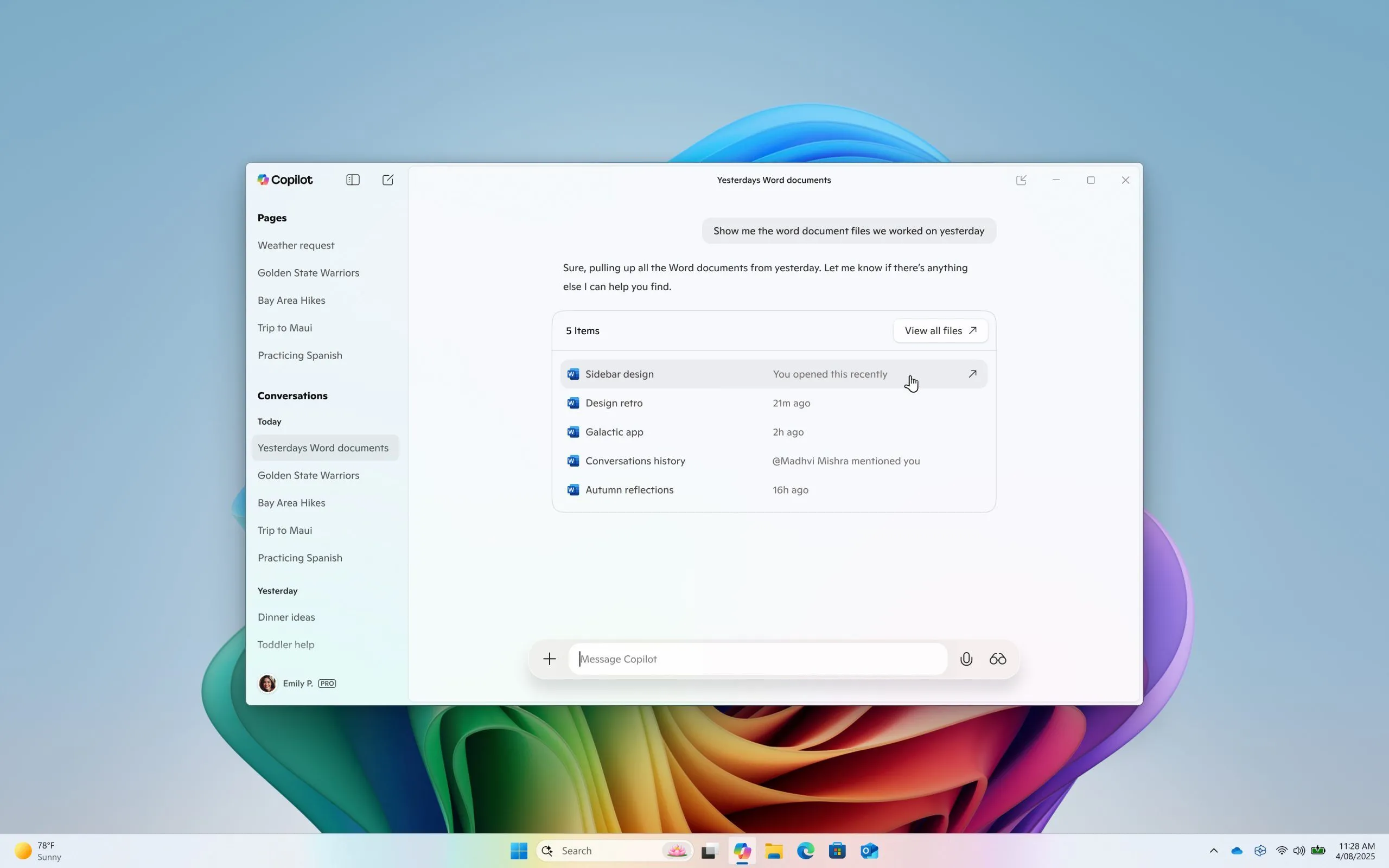 Copilot thực hiện tìm kiếm và truy cập tệp trên Windows