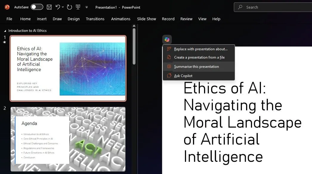 Copilot tích hợp trong PowerPoint giúp tóm tắt bài thuyết trình nhanh chóng