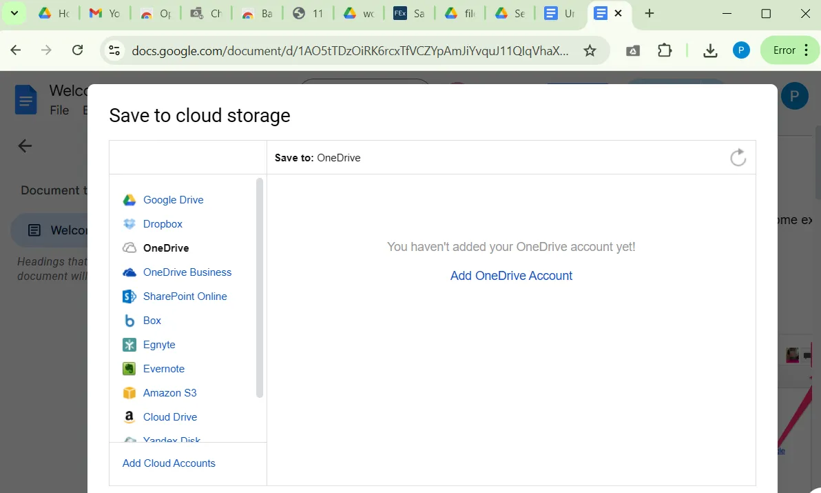 Cửa sổ tùy chọn lưu tài liệu Google Docs sang các dịch vụ đám mây khác thông qua tiện ích Backup and Sync