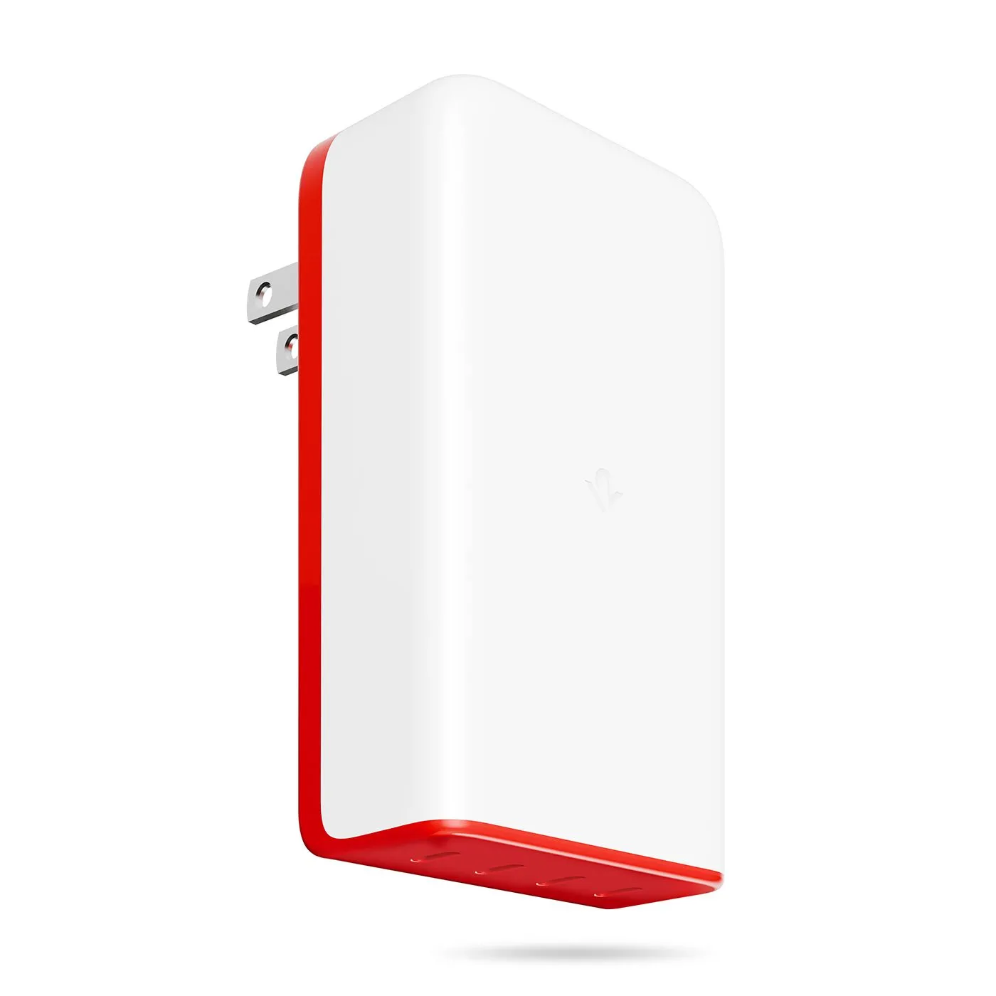 Cục sạc Twelve South PlugBug 120 màu trắng đỏ với 4 cổng USB-C, nổi bật trên nền trắng tinh khiết.