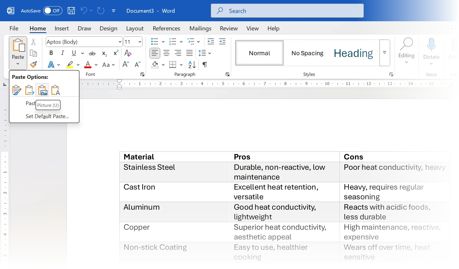 Dán văn bản hoặc bảng biểu dưới dạng hình ảnh trong Microsoft Word