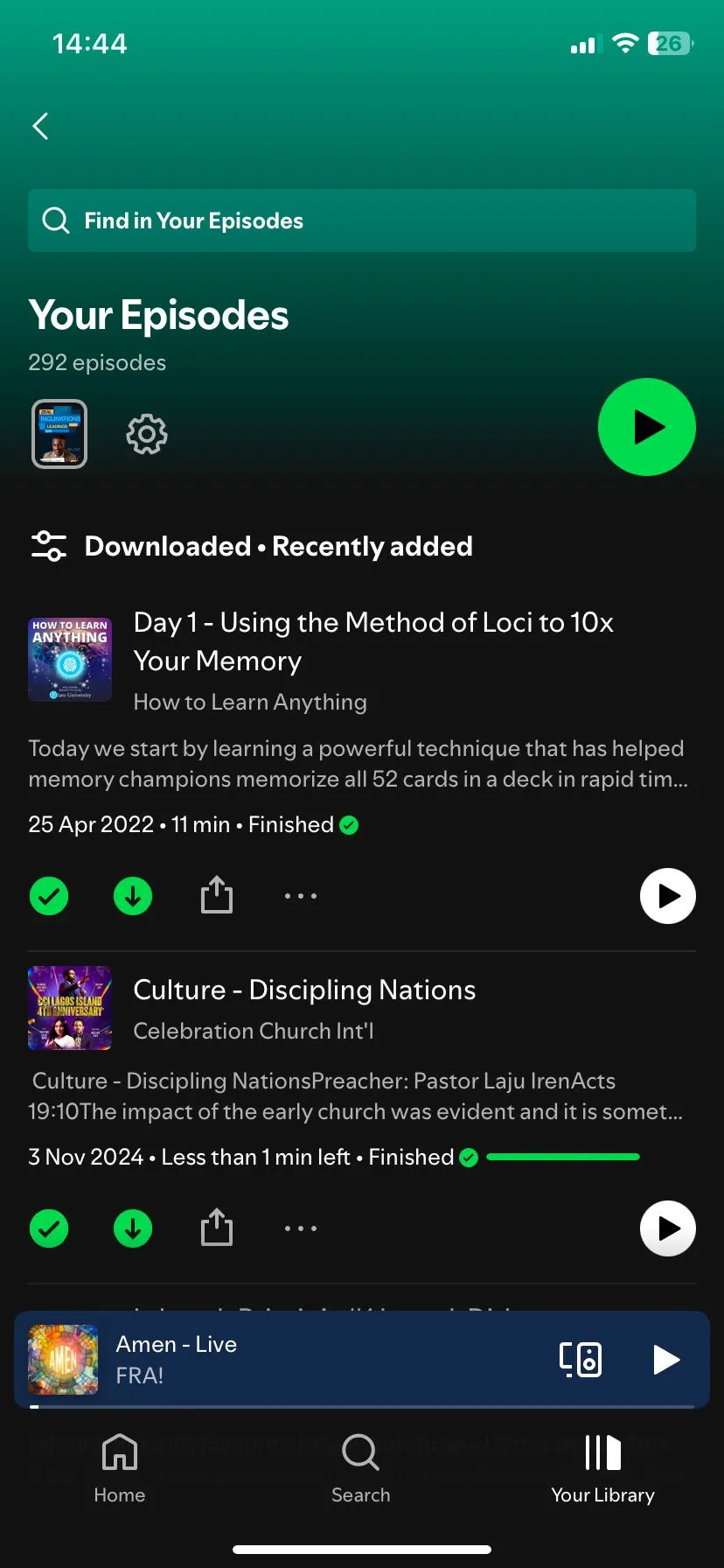 Danh sách các podcast đã tải xuống trong Spotify