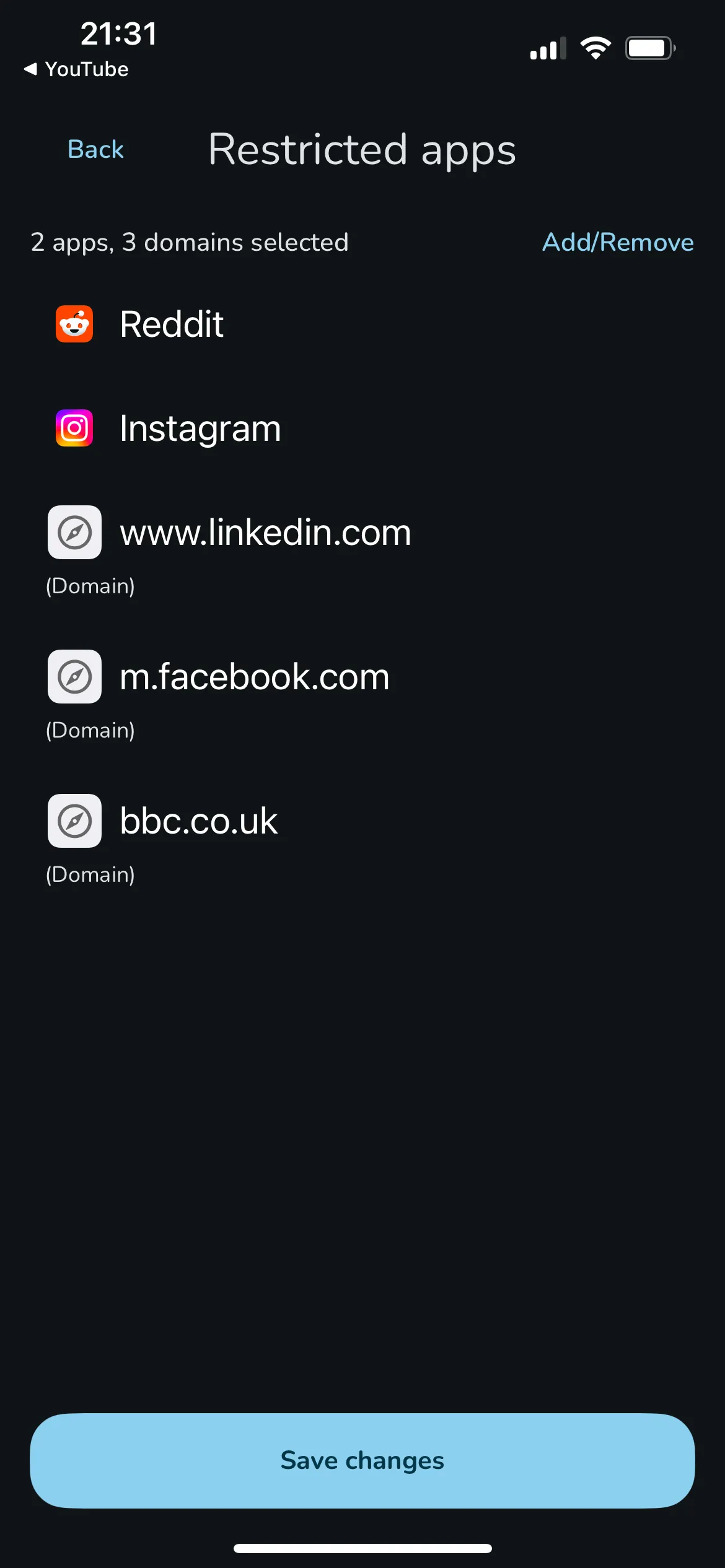 Danh sách các ứng dụng bị hạn chế trên Steppin bao gồm Instagram, Reddit và LinkedIn