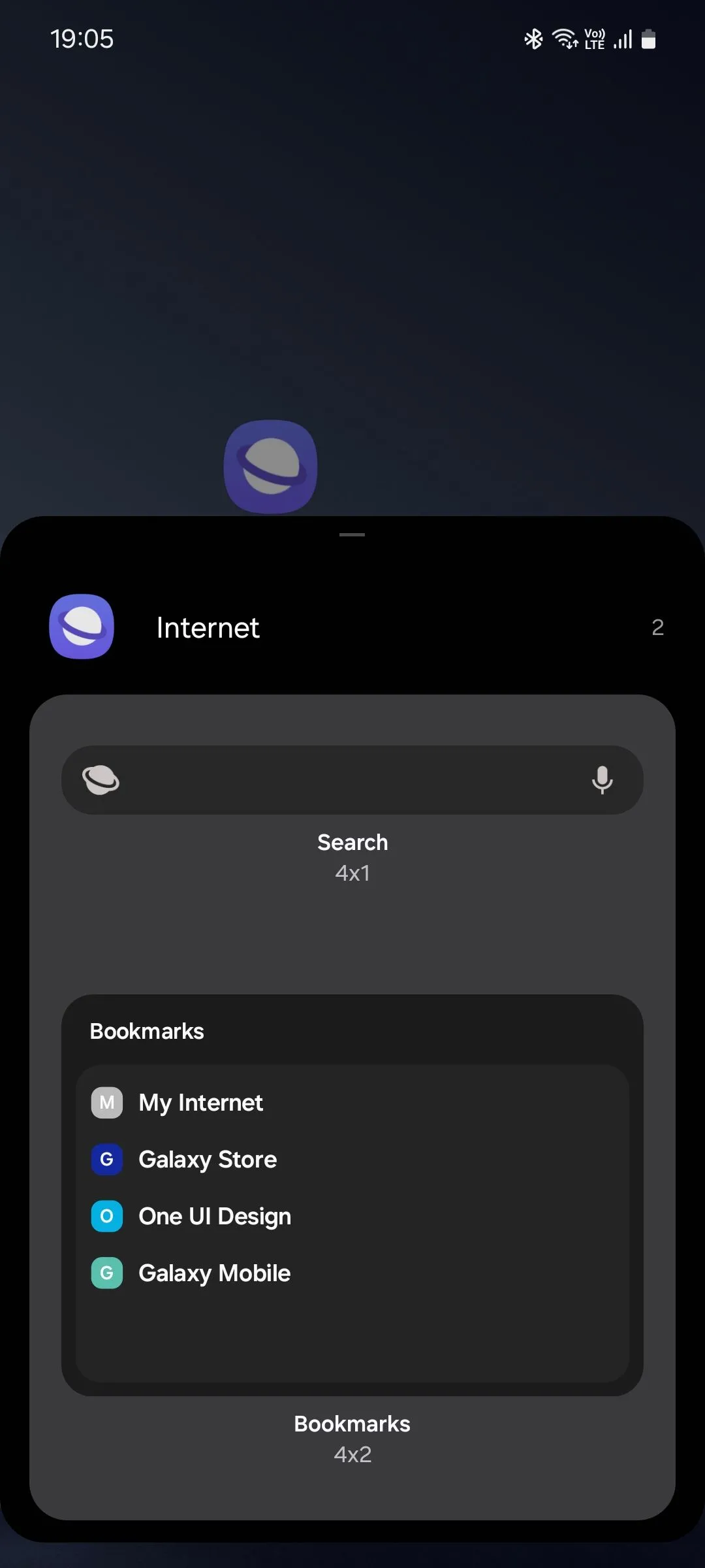 Danh sách các widget của Samsung Internet