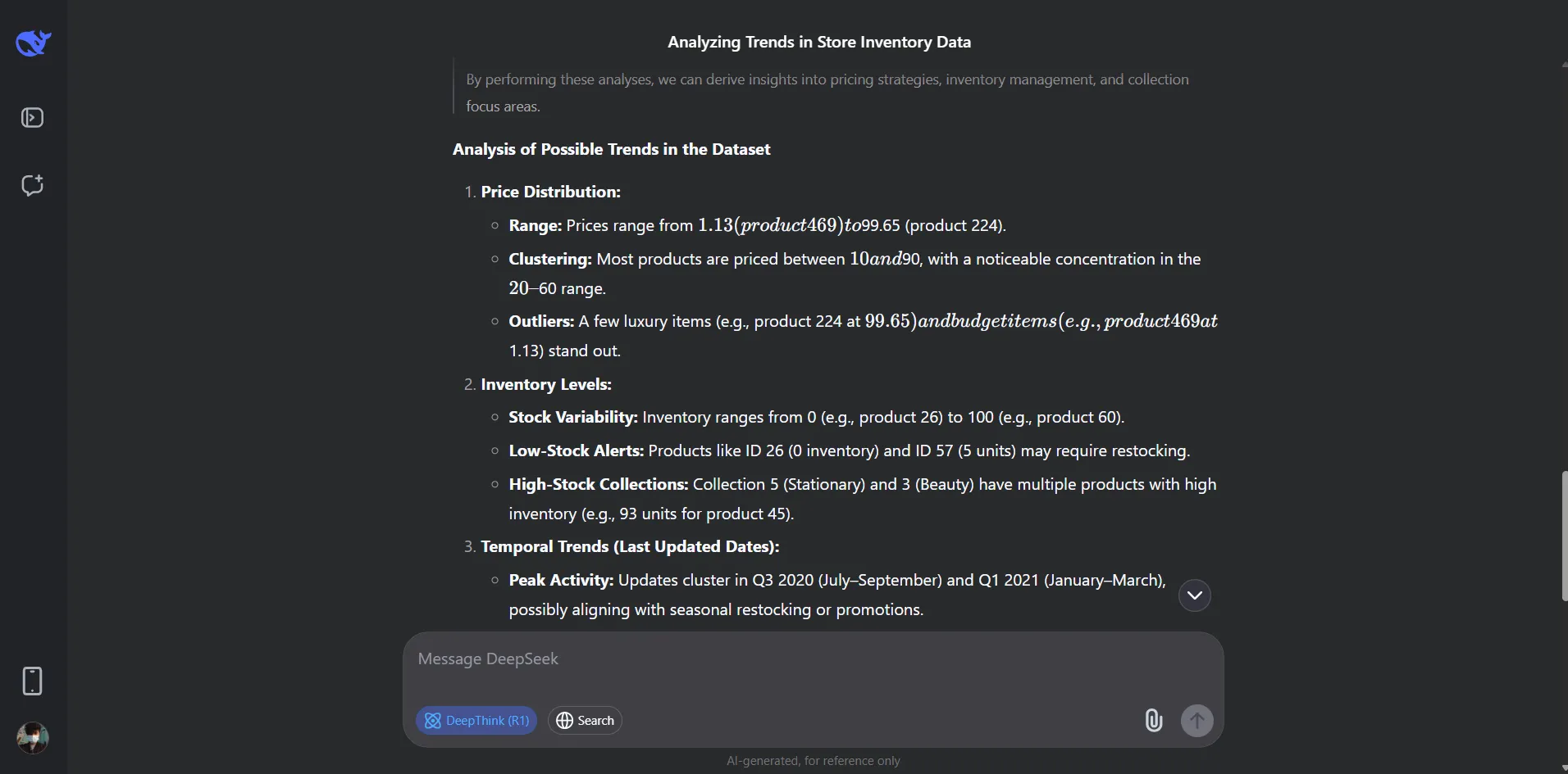 DeepSeek phân tích dữ liệu và cung cấp các insight giá trị từ file seed