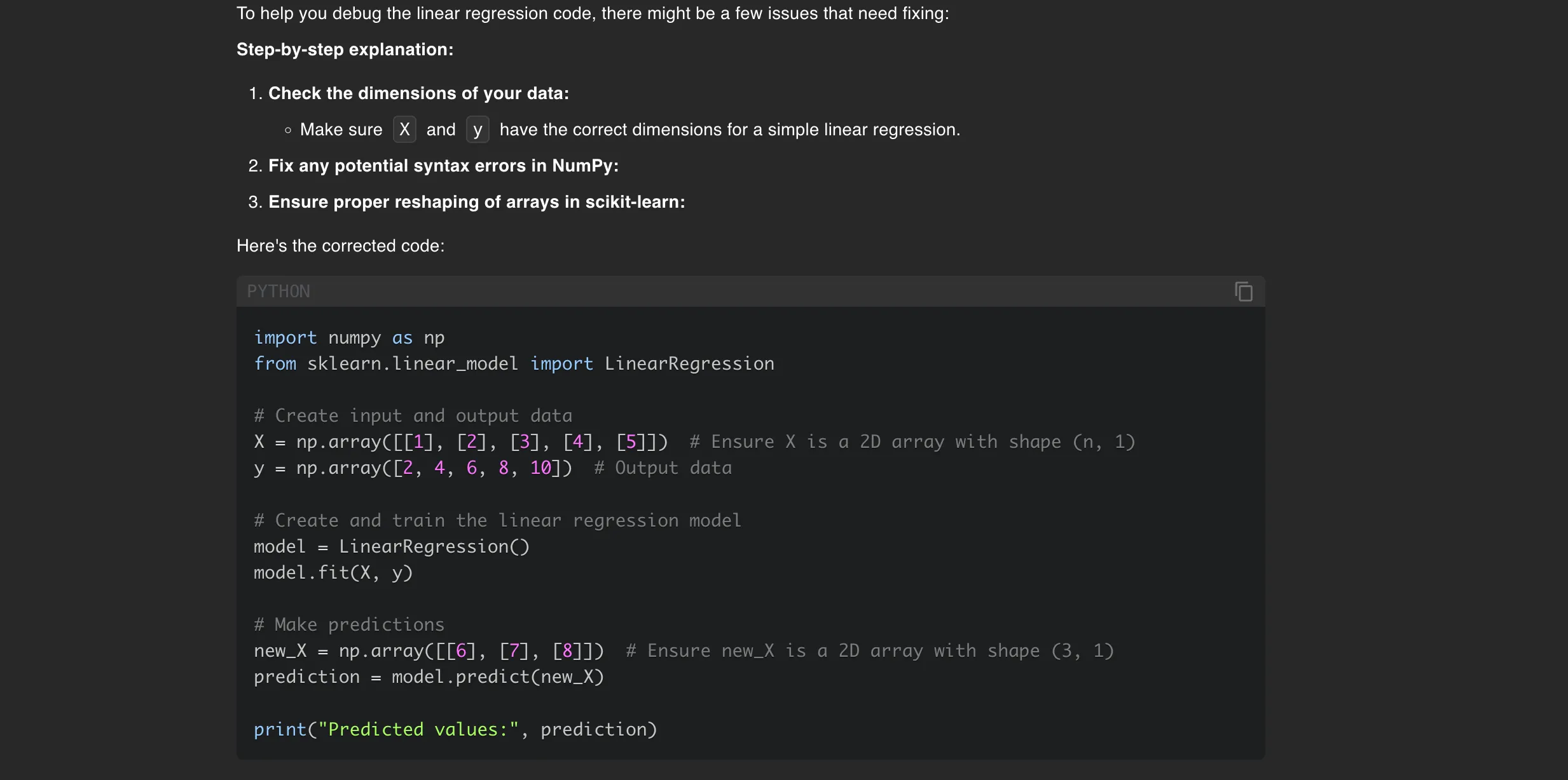 DeepSeek-R1 đề xuất giải pháp sửa lỗi trong đoạn mã Python cho mô hình hồi quy tuyến tính