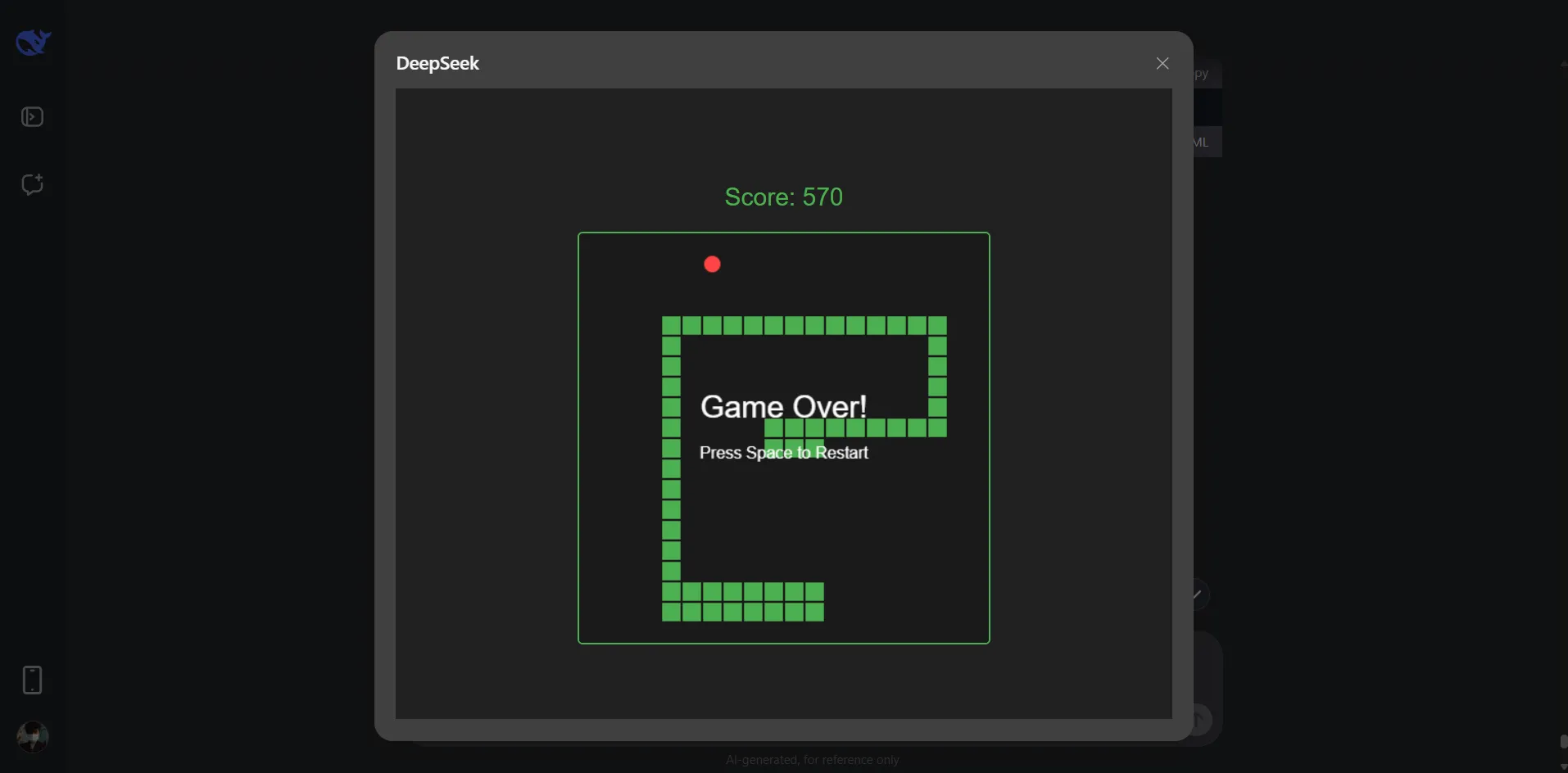 DeepSeek tạo game Rắn (Snake game) bằng HTML, CSS và JavaScript