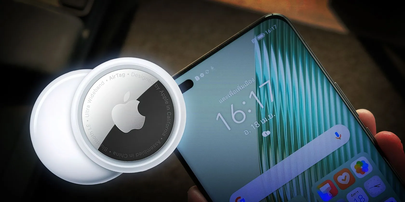 Điện thoại Android và Apple AirTag minh họa tính năng phát hiện thiết bị theo dõi Bluetooth