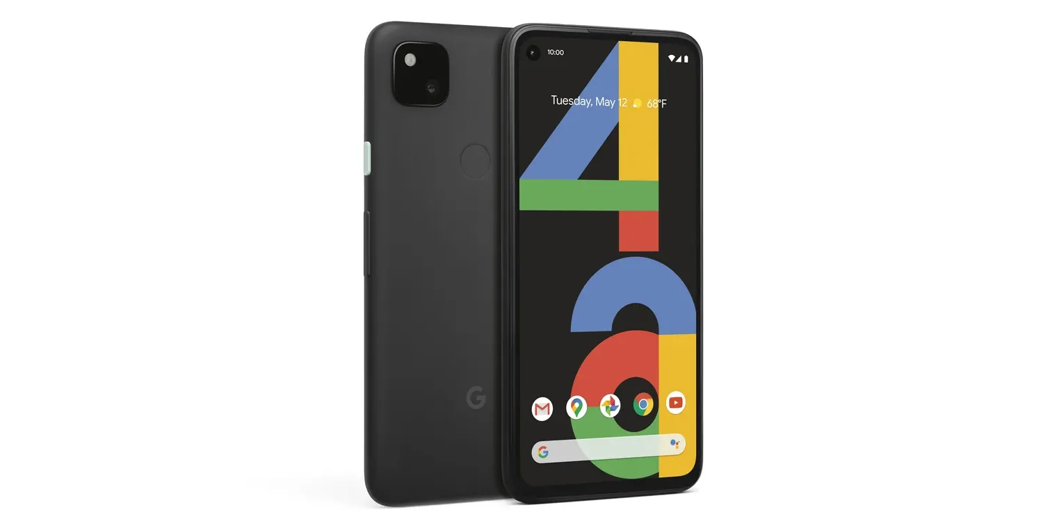 Điện thoại Google Pixel 4a với mặt trước và mặt sau rõ nét