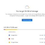 Dung lượng lưu trữ 15GB miễn phí của tài khoản Google, phân bổ cho Google Drive, Gmail và Google Photos