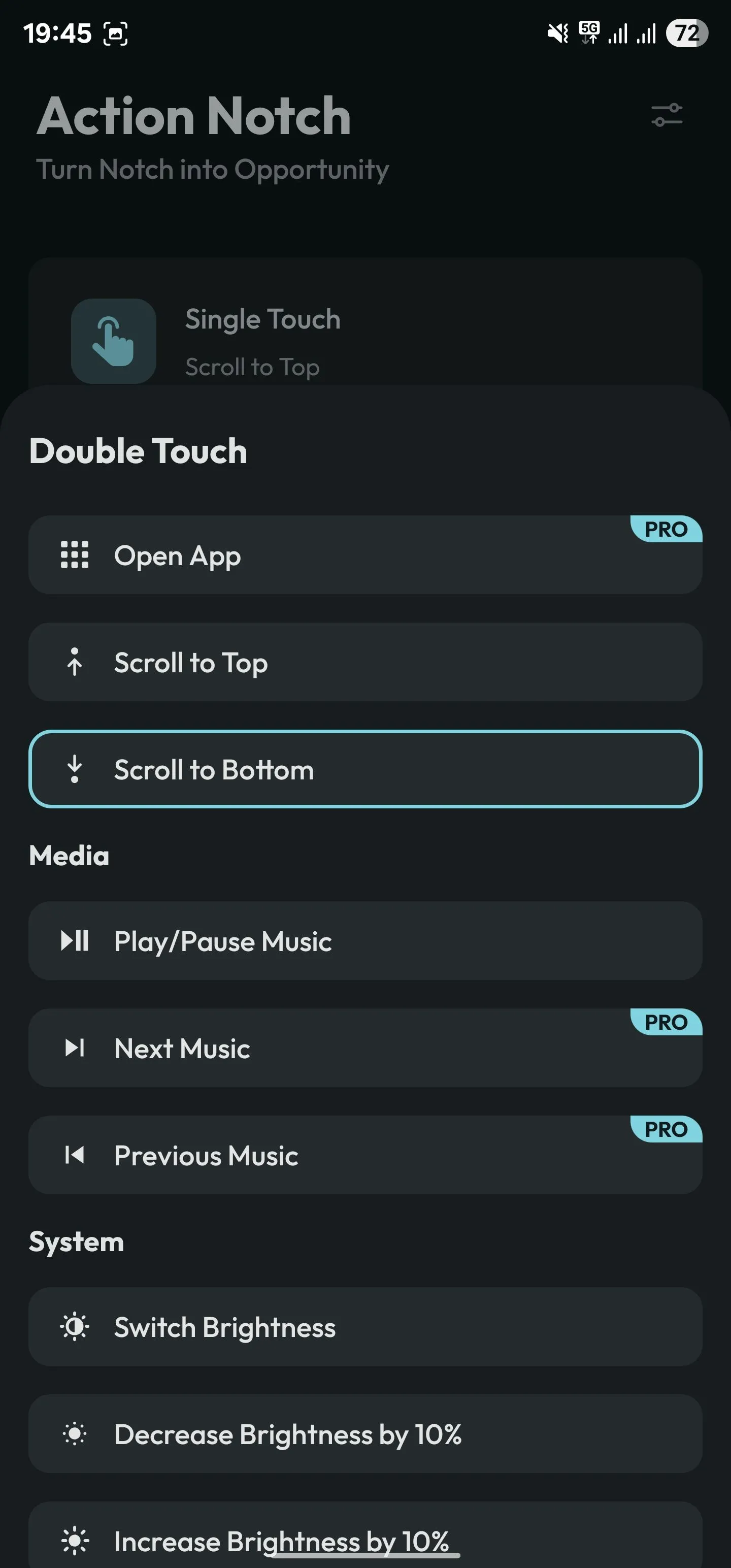 Gán cử chỉ Double Touch cho hành động Cuộn xuống cuối trang.
