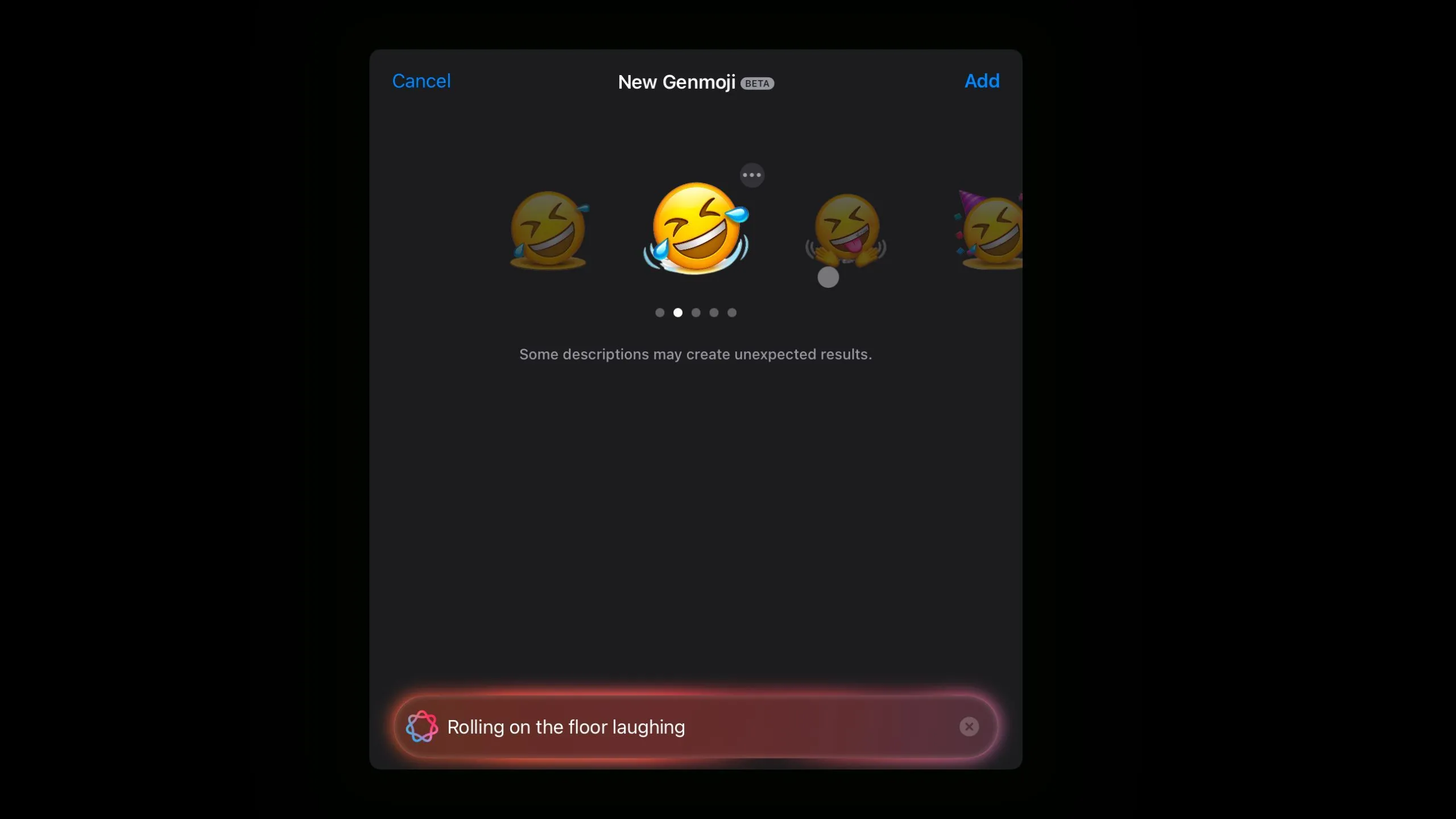 Genmoji tạo ra biểu tượng cảm xúc cười lăn lộn không theo phong cách Apple