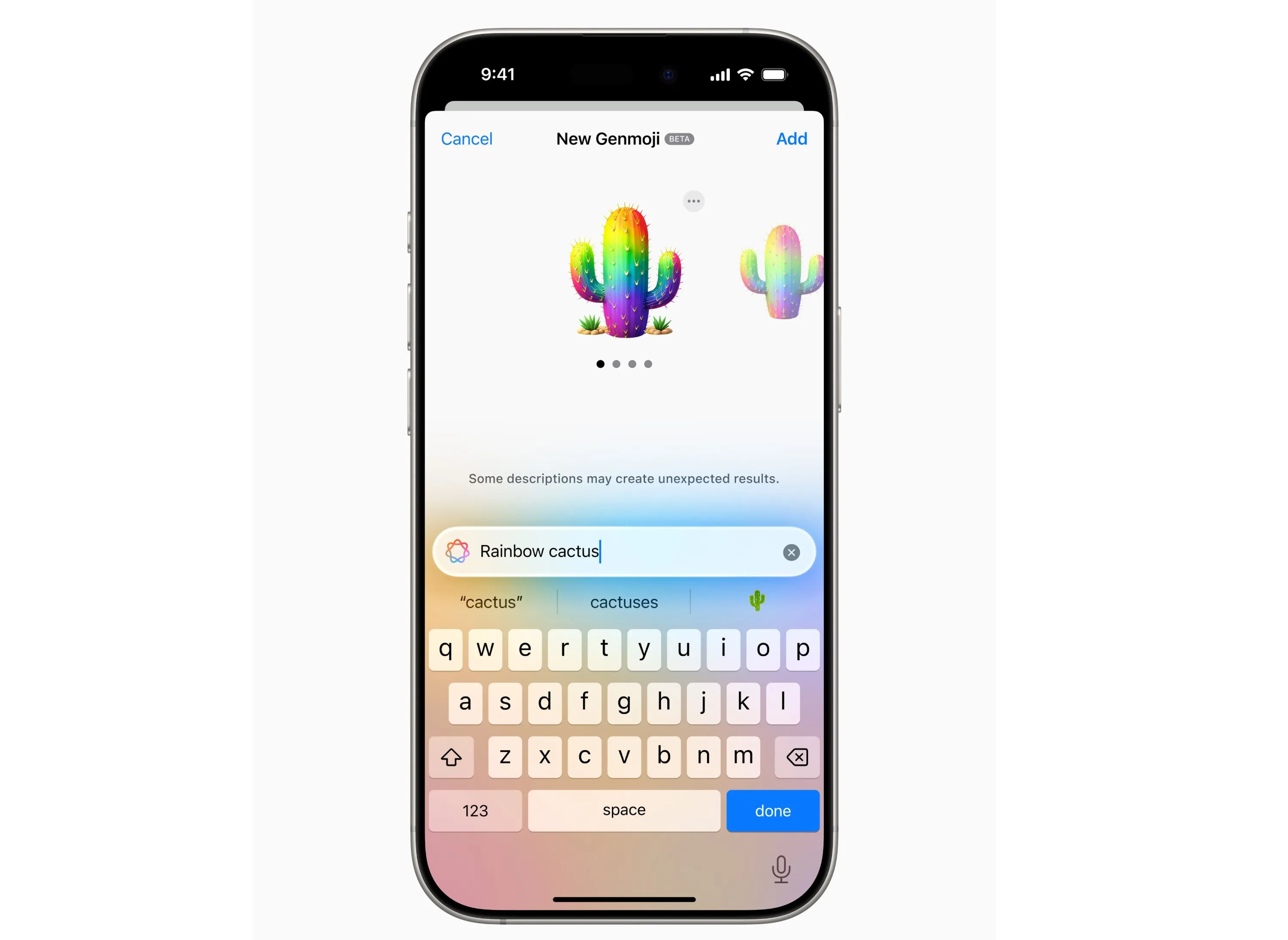 Genmoji trong bản cập nhật iOS 18.2, minh họa tính năng tạo biểu tượng cảm xúc độc đáo bằng AI.