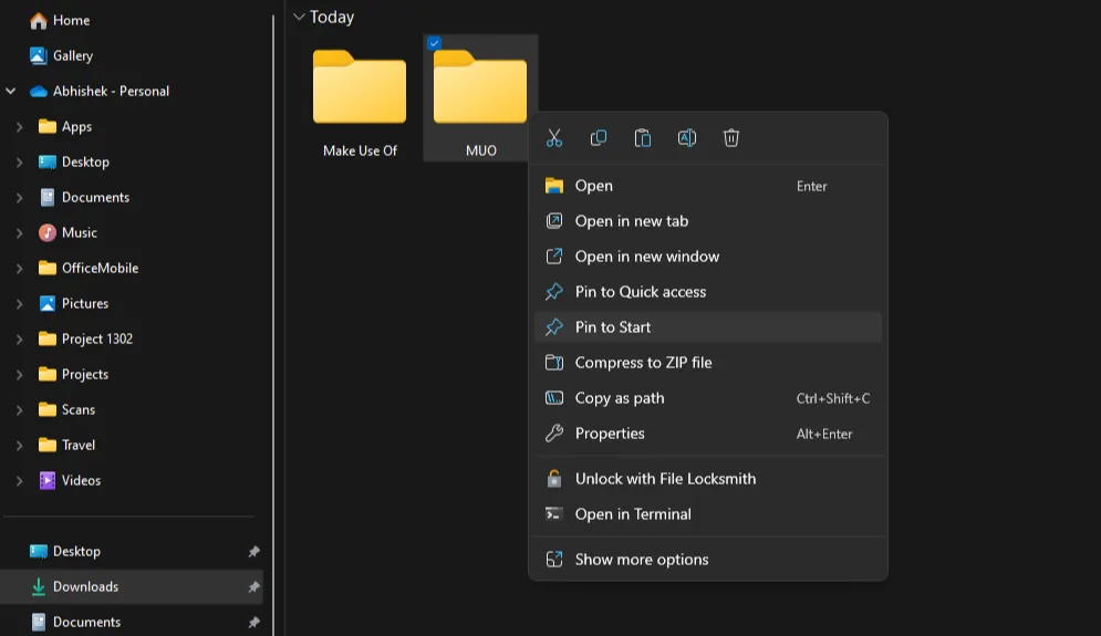 Ghim thư mục vào menu Start của Windows 11