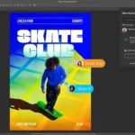 Giao diện Adobe Photoshop minh họa tính năng cộng tác trực tiếp với nhiều con trỏ người dùng