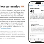 Giao diện App Store của Apple hiển thị tóm tắt đánh giá ứng dụng bằng AI.