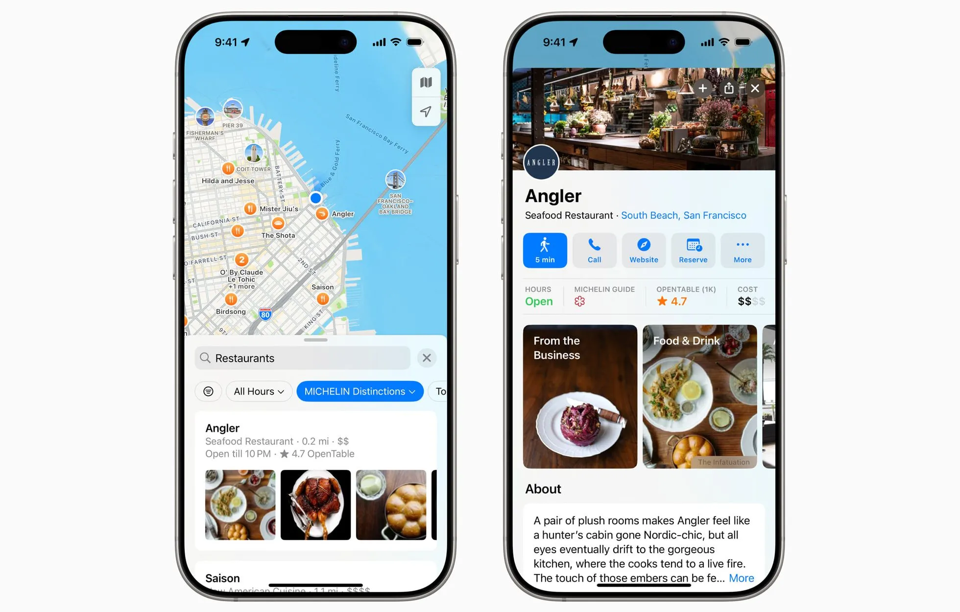 Giao diện Apple Maps hiển thị danh sách nhà hàng từ Michelin Guide