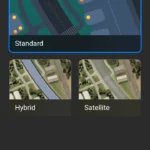Giao diện Apple Maps phiên bản web di động với các chế độ xem vệ tinh và hỗn hợp