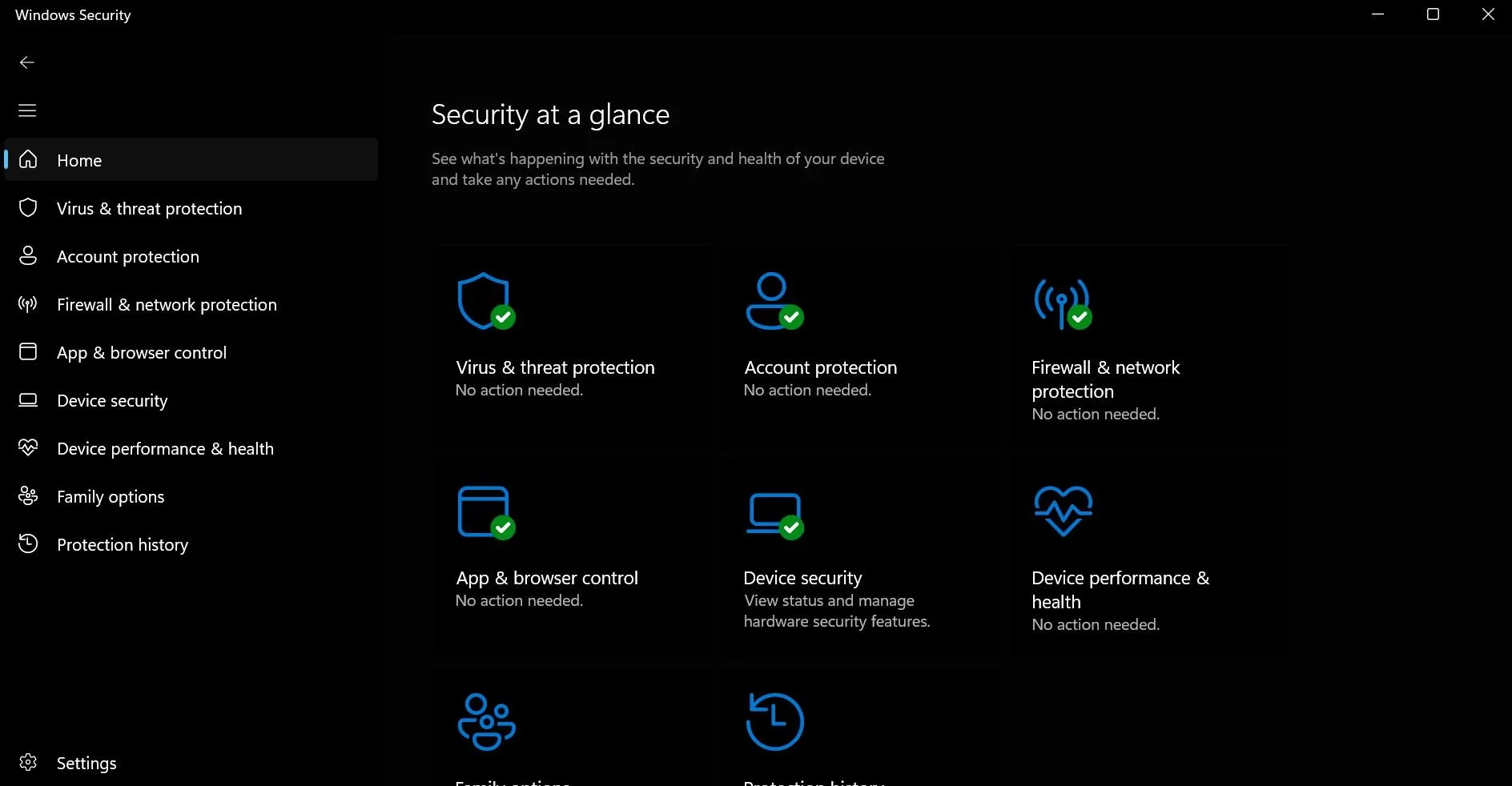 Giao diện bảo mật của Windows Defender trên Windows
