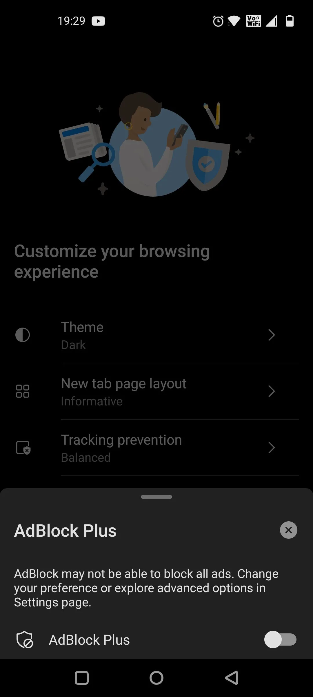 Giao diện bật tiện ích AdBlock Plus khi cài đặt trên trình duyệt Microsoft Edge