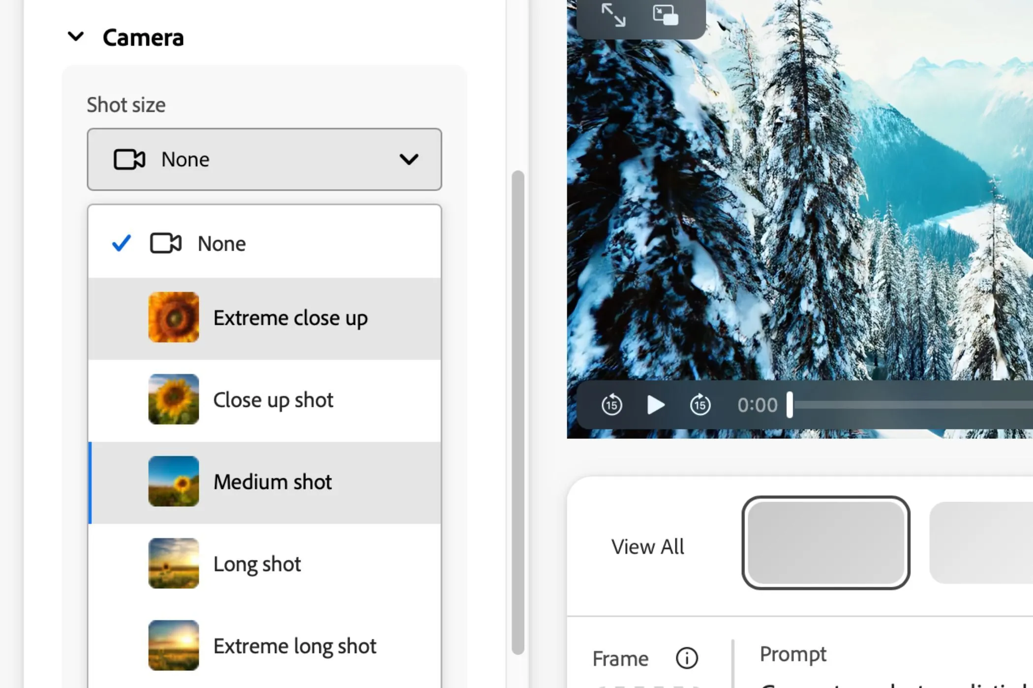 Giao diện các công cụ chỉnh sửa và tùy chỉnh video trong Adobe Firefly