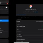 Giao diện cài đặt Apple Intelligence và Siri trên iPad, cho phép người dùng quản lý các tính năng AI