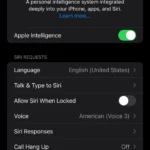 Giao diện cài đặt Apple Intelligence và Siri trên iPhone