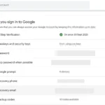 Giao diện cài đặt bảo mật tài khoản Google, nơi quản lý email và số điện thoại khôi phục